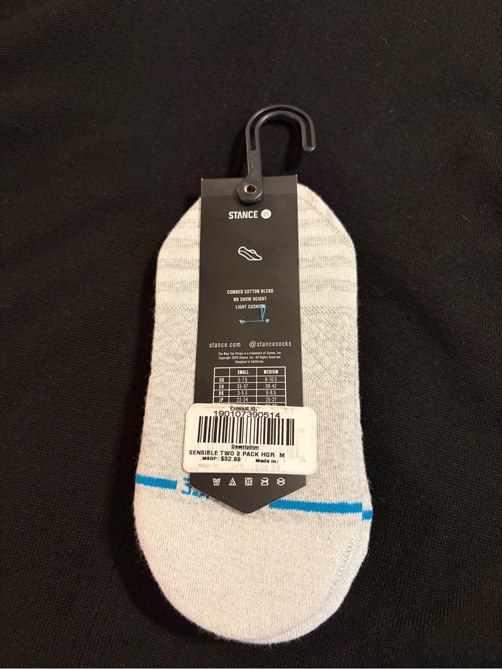 Stance Women’s Cotton No-Show Socks in Light Gray with Blue Accent - 3 Pair NWT - Picture 2 of 3